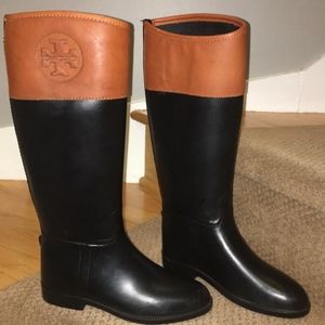 TORY BURCH CLASSIC LOGO RAIN BOOTS WITH LEATHER 7